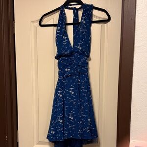 Hell Bunny Pipper Nautical Print Blue & White Halter Mini Dress